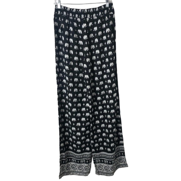 Forever 21 NWT Women's Black and Cream Pull On Pants w/Elephants Size Large - Picture 6 of 7